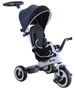 Passeggino Triciclo per Bambini con Maniglione Tettuccio e Cestino Grigio Scuro