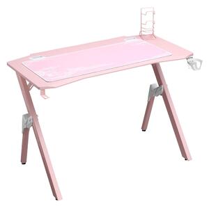 Scrivania da Gaming 110x59x75 cm in MDF e Metallo Rosa
