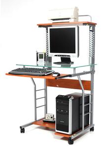 Scrivania Porta Pc 70x55xH130 cm in Vetro con Portatastiera Swift Ciliegio