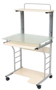 Scrivania Porta Pc 70x55xH130 cm in Vetro con Portatastiera Swift Acero