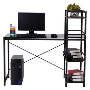 Scrivania per Computer in Vetro Temperato e Ferro Nero 125x63x113 cm