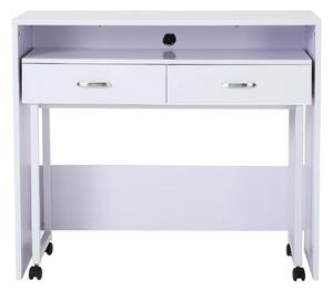 Scrivania Tavolo Porta PC con due Ripiani con Ruote in Legno MDF Bianco 100x36x88 cm