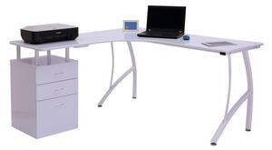 Scrivania Moderna ad Angolo con Cassetti in Legno Bianco 152x144x76 cm