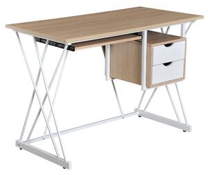 Scrivania da Ufficio in Acciaio Bianco e Legno Rovere con Cassetti 110x55x76 cm