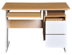 Scrivania da Ufficio con 2 Cassetti e Ripiano Tastiera Scorrevole in Legno 105x54x75 cm
