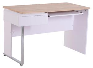 Scrivania da Ufficio con Ripiano Tastiera in Legno Bianco e Rovere 130x70x75.5 cm