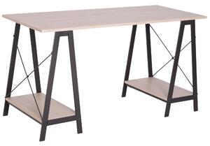 Scrivania da Ufficio Industrial in Metallo e Legno MDF Ripiani Legno e Nero 140x60x75 cm
