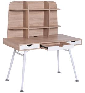 Scrivania da Ufficio con Cassetti e Libreria Legno Bianco e Rovere 120x65.5x138.5 cm