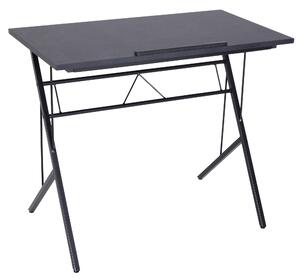 Scrivania da Ufficio Inclinabile Fino a 60° con Sponda in Metallo e Legno Nero 90x50x76-91 cm