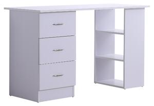 Scrivania da Ufficio con 3 Cassetti e Ripiani in Legno Bianco 120x49x72 cm