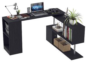 Scrivania Angolare da Ufficio 140x120x78,2 cm con Cassetti e Scaffale Girevole Nera
