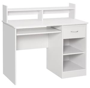Scrivania 104 x 48 x 95,5 cm con Ripiano Tastiera Estraibile e Mensole in Legno Bianco