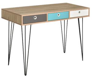 Scrivania 3 Cassetti 110x50x77,5 cm in Truciolare e Metallo Rovere chiaro