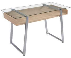 Scrivania da Ufficio Porta PC 120x60x74,5 cm in Acciaio Legno e Piano in Vetro