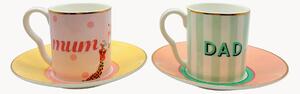 Set di 2 tazze e piattini in Fine Bone China Mum & Dad