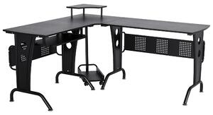 Scrivania da Ufficio ad Angolo Porta PC 170x140x86,5 cm in Acciaio e MDF Nera