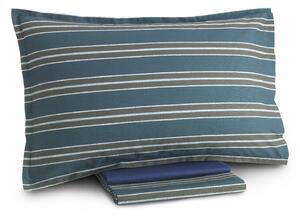 Completo Lenzuola In Percalle Regimental Matrimoniale - 250X290 175X205 + 2 Federe 50X80 Trussardi Geometrico Blu Caleffi