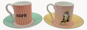 Set di 2 tazze e piattini in Fine Bone China Cat