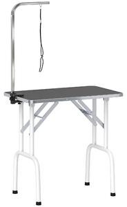 PawHut Tavolo per Toelettatura per Cani, Tavolo per la Cura degli Animali con Imbracatura Pieghevole, Gambe in Acciaio e Piano Antiscivolo, 81x48,5x80 cm, Nero | Aosom Italy