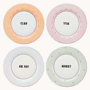Set di 4 piatti da colazione in Fine Bone China Slogan