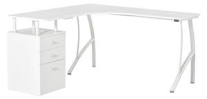 Scrivania Angolare da Ufficio 143,5x143,5x76 cm con Cassettiera in Legno e Metallo Bianca