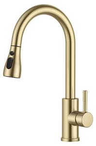 Rubinetto da cucina, miscelatore per cucina - Estensibile - Acciaio inossidabile - Finitura oro spazzolato - Rotazione a 360 gradi - Per la cucina