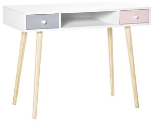 Scrivania per Bambini 100x48x76,5 cm in Legno di Pino e MDF Bianco Rosa e Grigio