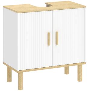 HOMCOM Mobile Sottolavabo con Ripiano Regolabile, Armadio per Lavabo senza Piedistallo, con Ante Scanalate, 60x30x61 cm, Bianco | Aosom Italy