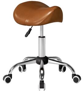 HOMCOM Sgabello con Ruote, Sedia da Lavoro con Altezza Regolabile 49-61 cm e Sella Ergonomica, 52x53x49-61 cm, Marrone | Aosom Italy