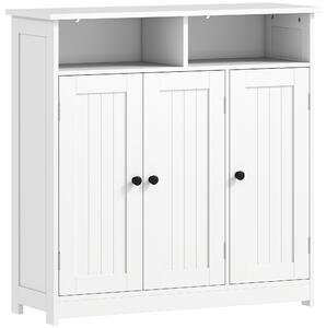 HOMCOM Armadio da Bagno Stretto con 3 Porte, 2 Scomparti Aperti e Ripiano Regolabile, 85x30x85 cm, Bianco | Aosom Italy
