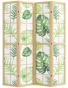 HOMCOM Divisorio 4 Pannelli Pieghevole, Design Boho, Motivo Tropicale, Divisorio Autoportante con Cornice in Legno, Verde | Aosom Italy