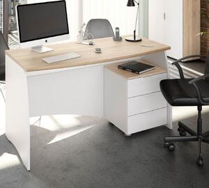 Scrivania con Cassettiera 138x67x75 cm in Legno Bianca e Rovere
