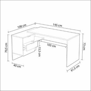 Scrivania Angolare con Cassettiera 145x108x73 cm in Legno Bianca e Rovere