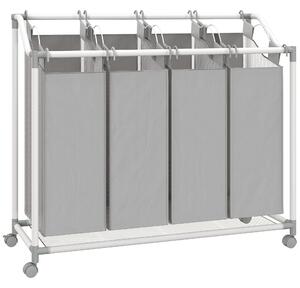 HOMCOM Cestino carrello per biancheria, contenitore su ruote con 4 sacchi removibili, 97x38x81 cm, grigio | Aosom Italy