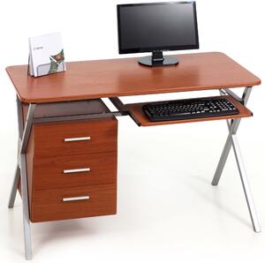 Scrivania Porta Pc 120x60xH76 cm con Cassettiera e Portatastiera Folder Ciliegio
