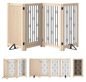 PawHut Cancelletto per animali con porta e 4 pannelli, per corridoio, scala e telaio porta, in MDF e acciaio, Rovere | Aosom Italy