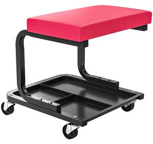 HOMCOM Sgabello da meccanico con vassoio porta attrezzi e rotelle, carico 135 kg, 36,5x33,5x35 cm, rosso | Aosom Italy