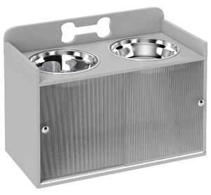 PawHut Ciotola per cani con 2 ciotole e armadietto, Stazione alimentazione rialzata, 60x30x46 cm, Grigio | Aosom Italy