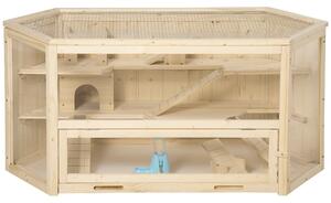 PawHut Casa per Criceti in Legno a 3 Livelli, Casetta per Criceti e Piccoli Roditori con Tetto Apribile e Parete Trasparente, 115x60x55cm|Aosom