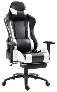 Sedia da Gaming Ergonomica in Similpelle Reclinabile con Supporto Gambe Nera e Bianca