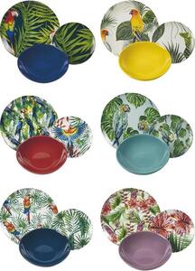 Servizio di piatti in porcellana colorati Parrot Jungle, 18 pz