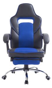 Sedia da Gaming Ergonomica in Similpelle Reclinabile con Supporto Gambe Nera e Blu