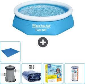Piscina gonfiabile rotonda Bestway Fast-Set - 244 x 61 cm - blu - pompa inclusa - tenda da sole - pacchetto manutenzione - filtro - telo di fondo