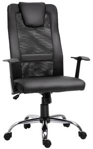 Sedia da Ufficio Presidenziale Ergonomica in Rete e Similpelle Altezza Regolabile Nera