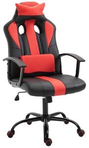 Sedia da Gaming Ergonomica in Similpelle Altezza Regolabile con Cuscino Nera e Rossa