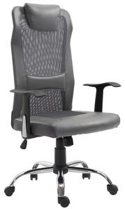 Sedia da Ufficio Presidenziale Ergonomica in Rete e Similpelle Altezza Regolabile Grigia