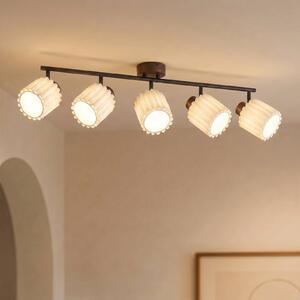 Faretto da soffitto Lindby Shiloh, a 5 luci, noce/beige, legno Shiloh Lindby, dimmerabile, Legno scuro, Soggiorno / Sala da pranzo, Legno, Moderno, Faretto
