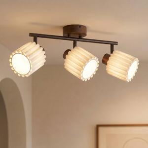 Faretto da soffitto Lindby Shiloh, a 3 luci, noce/beige, legno Shiloh Lindby, dimmerabile, Legno scuro, Soggiorno / Sala da pranzo, Legno, Moderno, Faretto