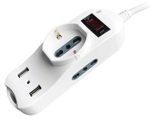 V-TAC Multipresa ciabatta 3 posti bipasso/schuko presa tedesca e prese/bipasso standard italiano + 2 prese USB con protezione - sku 8745