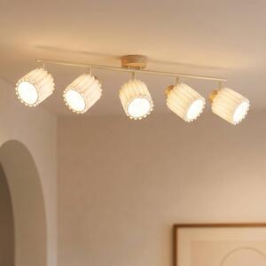 Faretto da soffitto Lindby Shiloh, a 5 luci, naturale/beige, legno Shiloh Lindby, dimmerabile, Legno chiaro, Soggiorno / Sala da pranzo, Legno, Moderno, Faretto